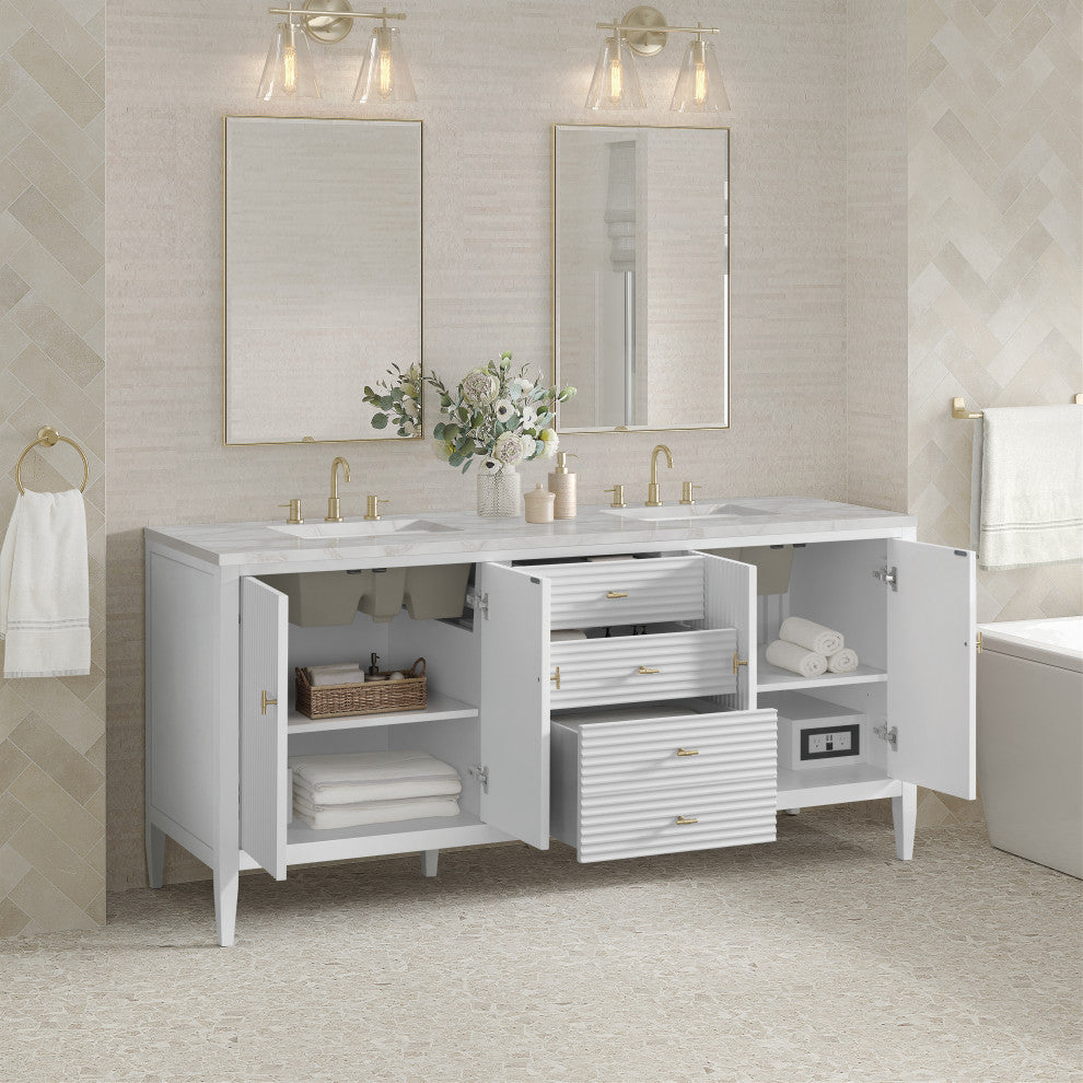 Myrrin 72" Double Vanity, Bright White, 3 CM Victorian Silver Top