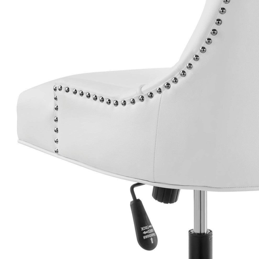 Computer Work Desk Tufted Chair, Faux Vegan Leather, Black White, Home Office