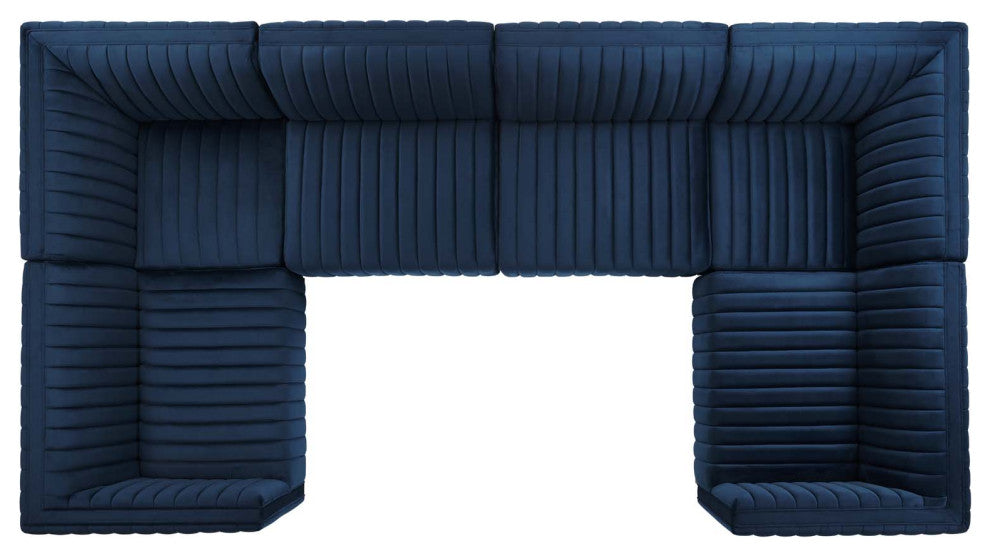 Conjure Channel Tufted Performance Velvet 6-Piece Sectional, Black Midnight Blu