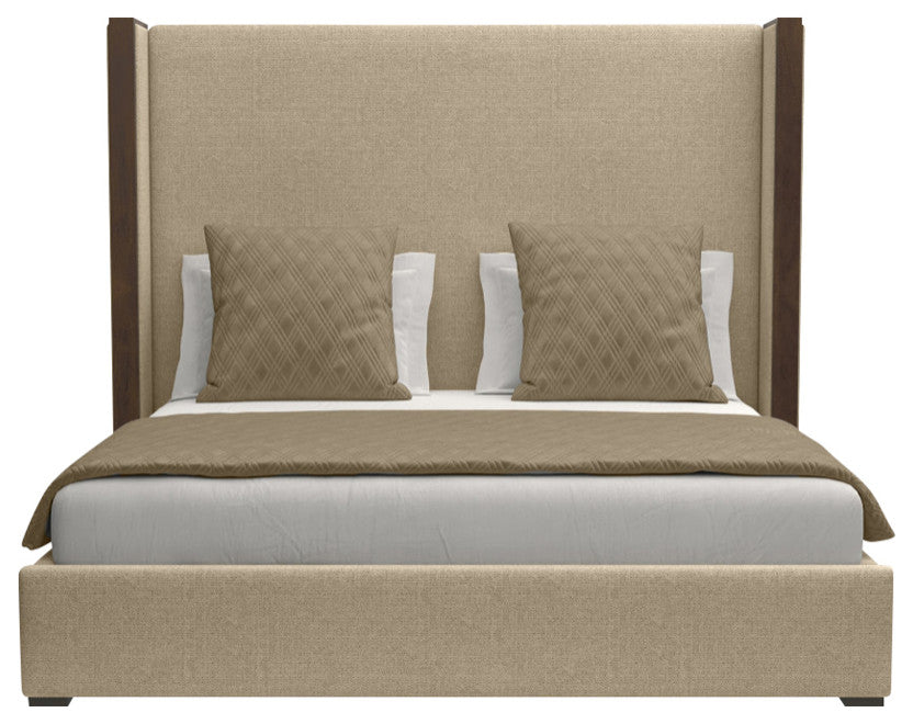 Nativa Interiors Irenne Plain Bed, Flax, Queen, Medium Headboard