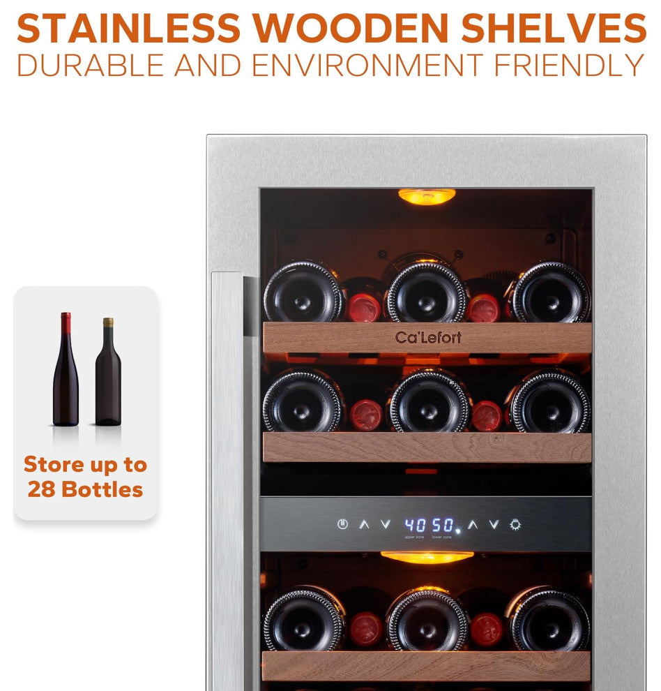 Ca''Lefort 33 Bottles Built-In 15" Wine Fridge Dual Zone Refrigerator