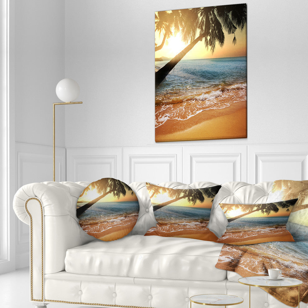 Beautiful Sunset On Tropical Beach Seashore Throw Pillow, 12"x20"