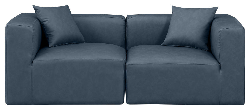 Cube Upholstered Modular Sofa, Navy, 2-Piece: 2 Corner Chair, Vegan Leather