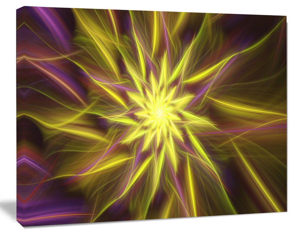 Shining Golden Exotic Fractal Flower, Floral Canvas Art Print, 20"x12"