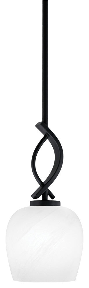 Cavella 1 Light Stem Mini Pendant, Matte Black Finish, 6" White Marble Glass