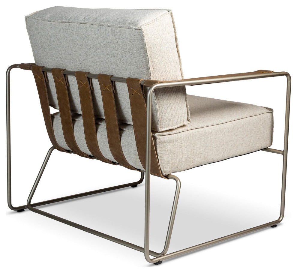 Sampa Arm Chair, Medley Ivory Upholstery, Champagne Frame, Saddle Armrest