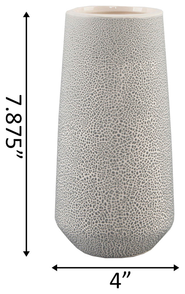 8" Leather Finish Ceramic Vase Planter, Grey