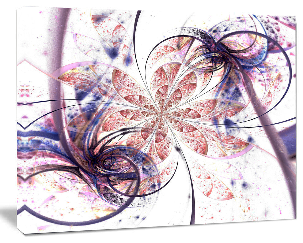 Blue Pink Fractal Flower Pattern, Abstract Wall Art Canvas, 40x30
