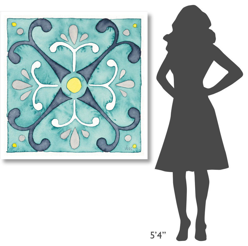 "Garden Getaway Tile III Teal" Digital Paper Print by Laura Marshall, 42"x42"