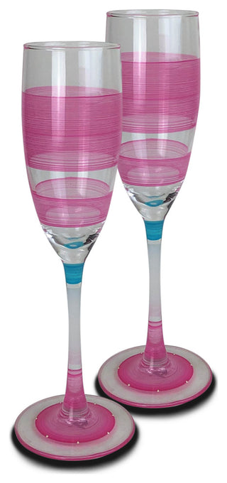 Retro Stripe Pink Champagne Glasses, Set of 2