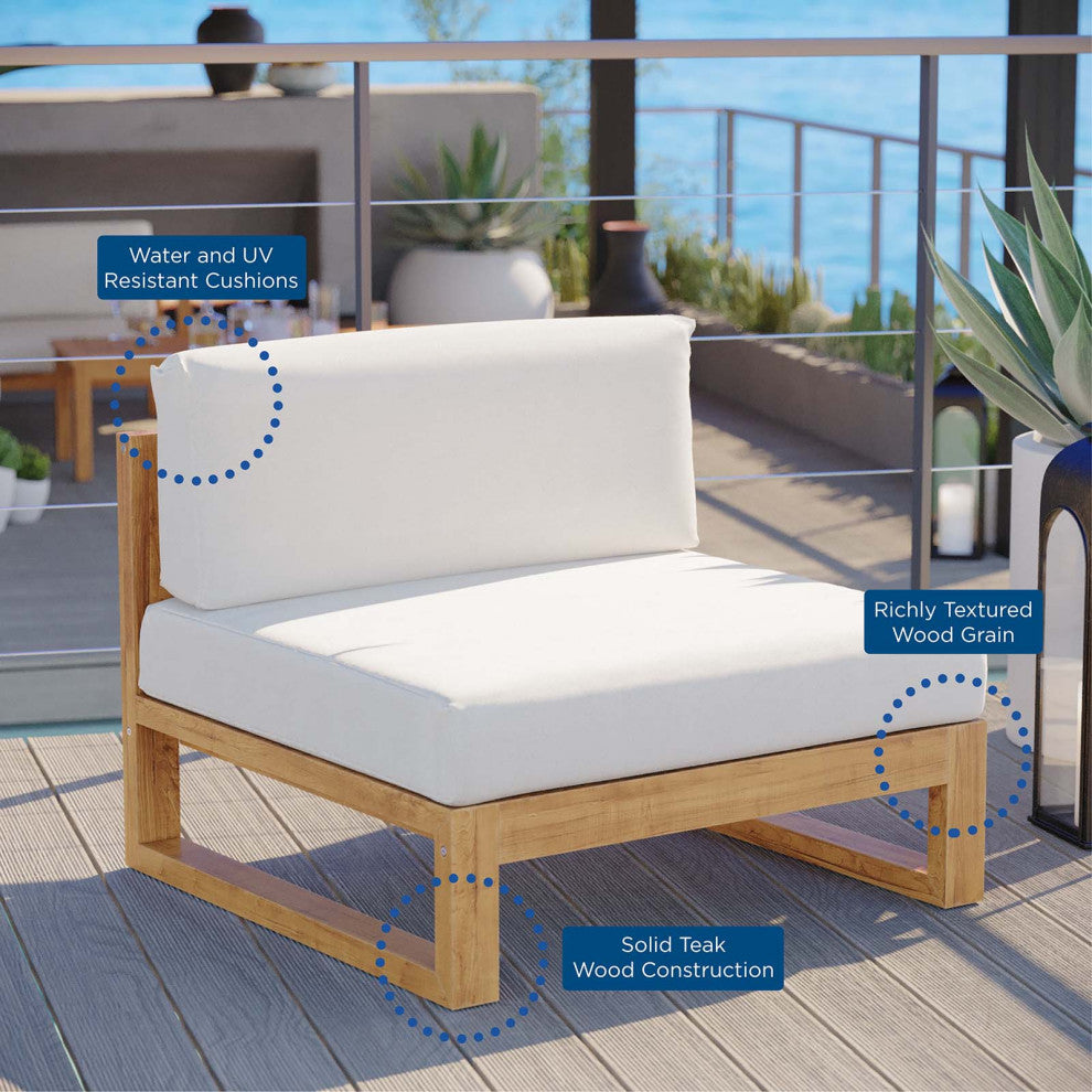 Lounge Middle Chair, White Natural, Teak Wood, Modern, Outdoor Hospitality