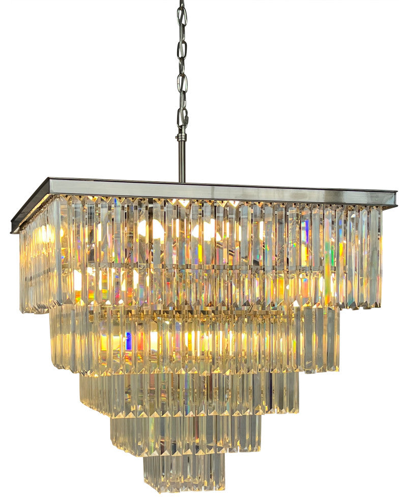 D"™Angelo 16 Light Square Glass Crystal Prism Chandelier, Brushed Nickel