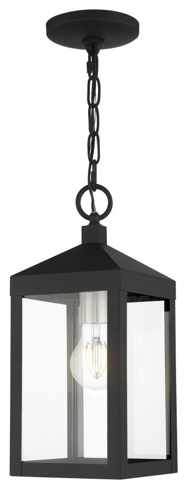 Livex Nyack 1 Light Black/Brushed Nickel Cluster Small Outdoor Pendant Lantern