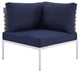 Lounge Sectional Sofa Chair Table Set, Sunbrella, Aluminum, Blue Navy, Outdoor