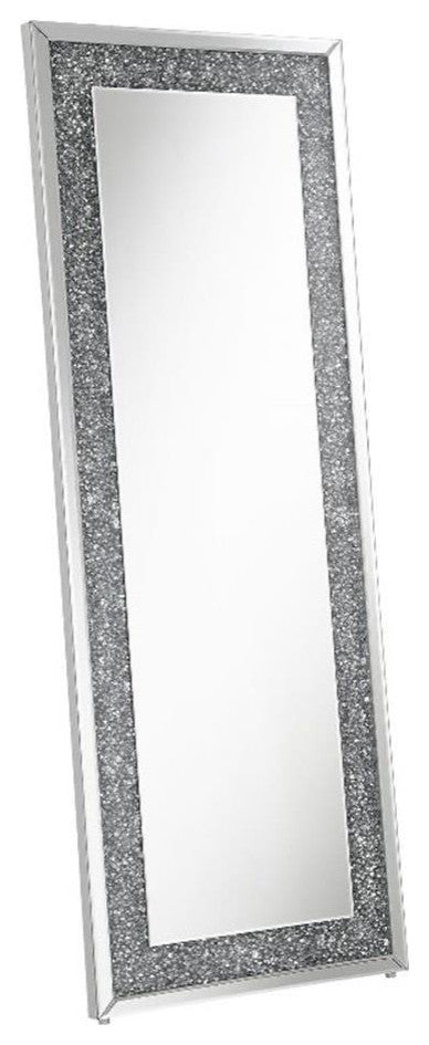 Coaster Valerie Modern Silver Glass Crystal Inlay Rectangle Floor Mirror
