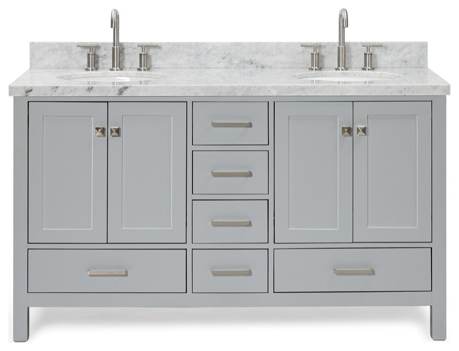 ARIEL Cambridge 61" Double Oval Sink Bathroom Vanity Grey With Marble Top