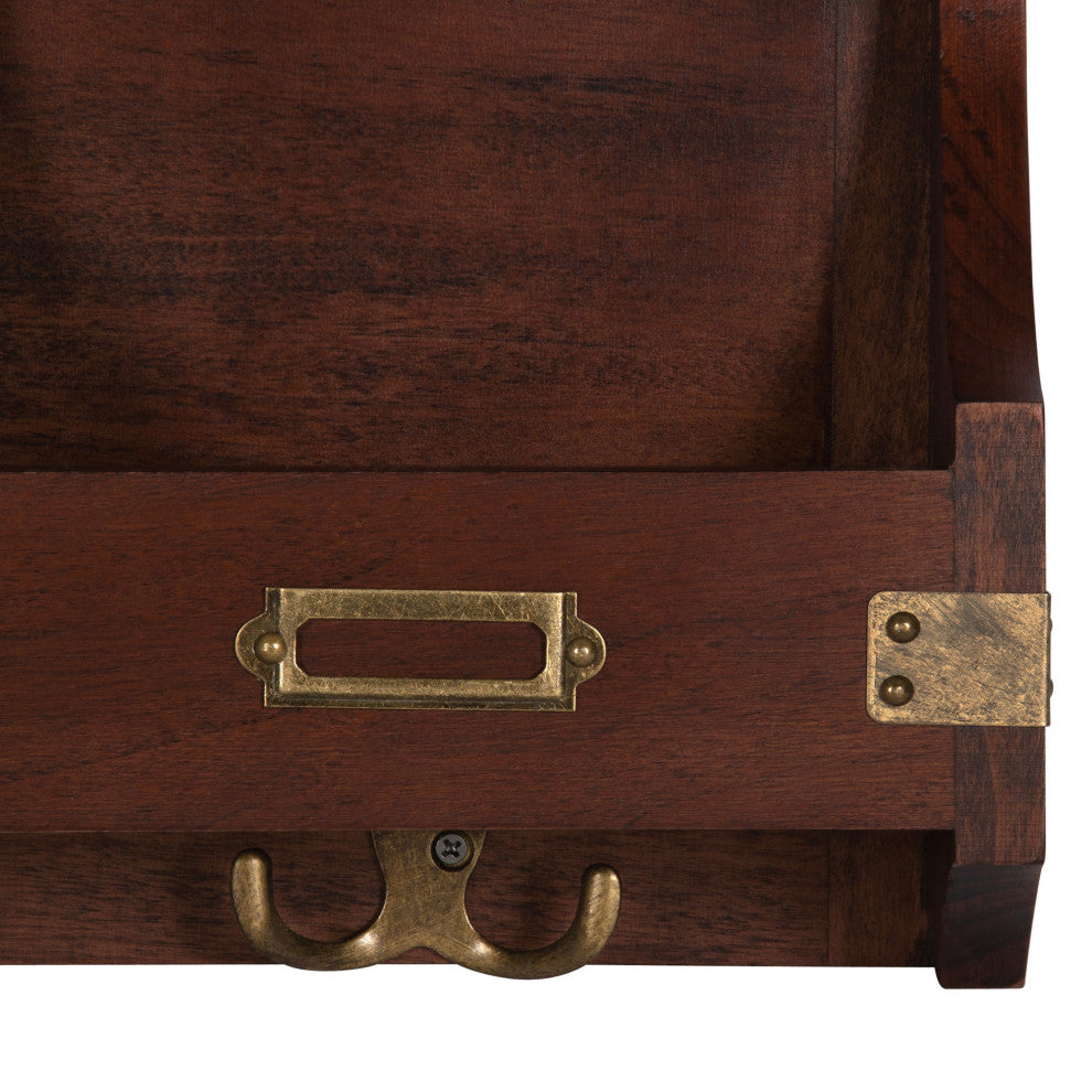Stallard Wood Wall Chalkboard with Hooks, Walnut Brown 24x24