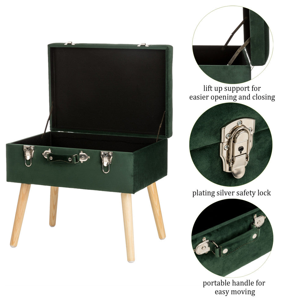 19.69"L Velvet Upholstered Storage Stool, Hunter