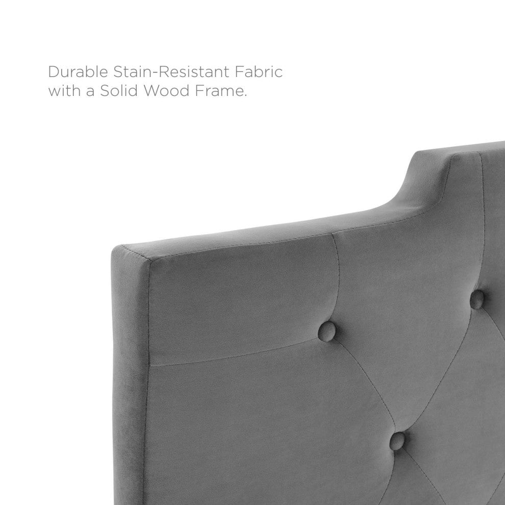 Tufted Headboard, Full Queen Size, Velvet, Dark Gray, Modern Contemporary