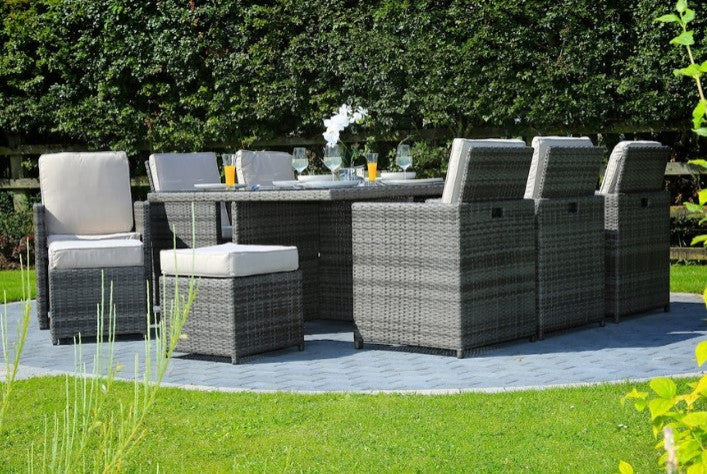 HomeRoots 129" X 76" X 46" Gray 11Piece Outdoor Dining Set With Cushions