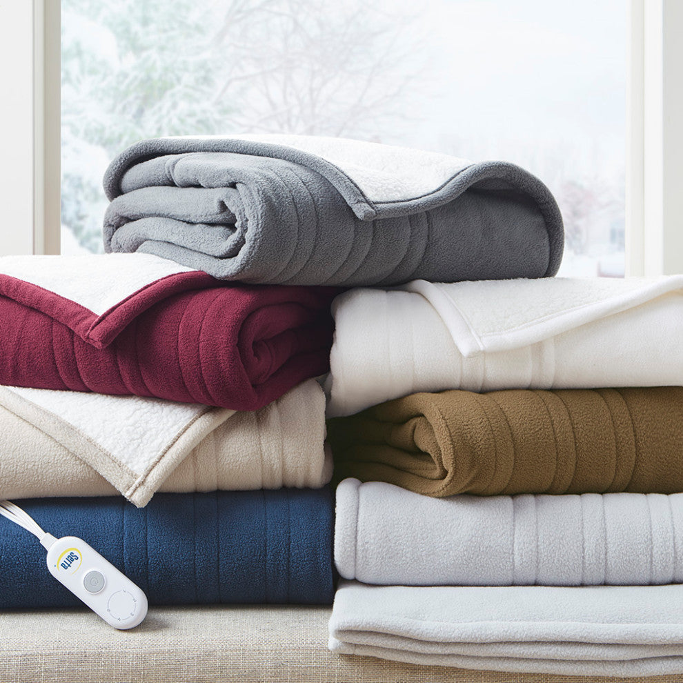 Serta Fleece to Sherpa Heated 50x60" Fleece Sherpa Electric Throw Blanket, Grey
