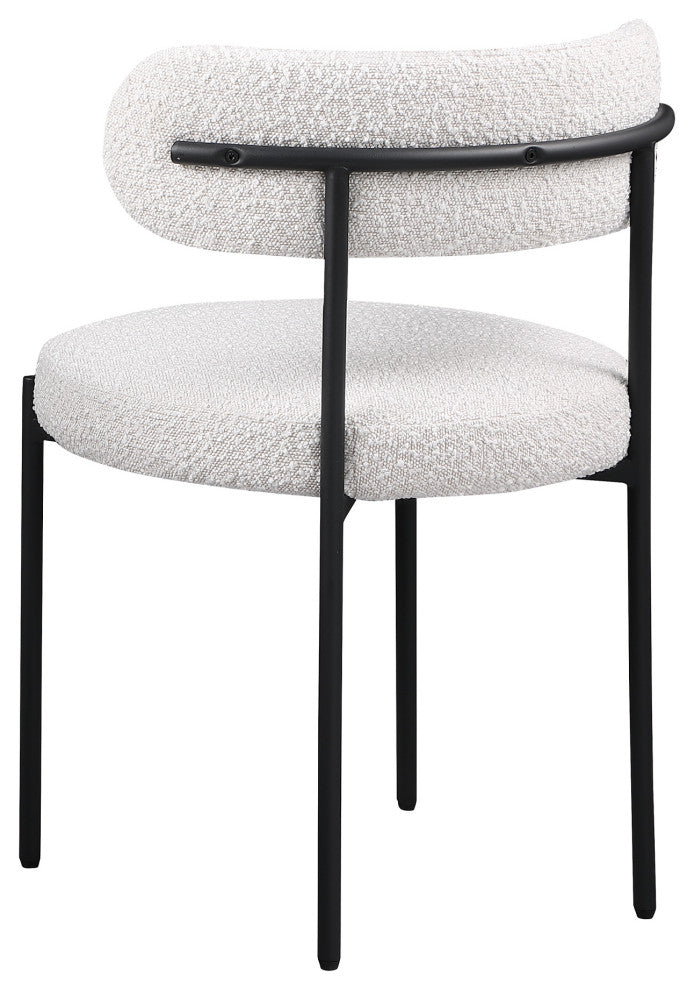 Dobby Contemporary Boucle Fabric Dining Chair with Black Legs, Set of 2, Cream
