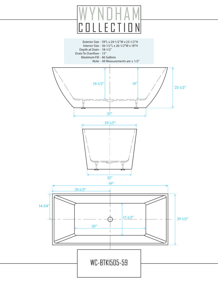 Rachel 59" Freestanding White Bathtub, Polished Chrome Drain and Overflow Trim