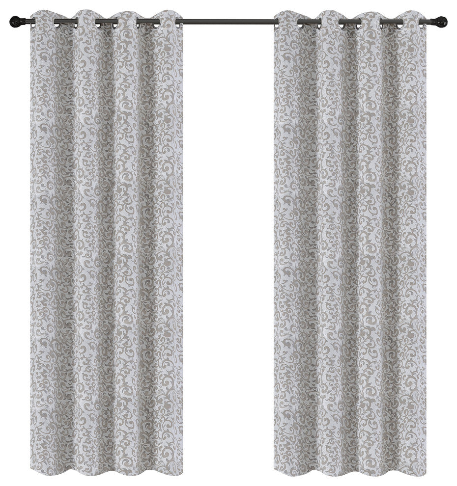 Jacquard Scroll Drapery Curtain Panels, Natural, 50"x63", Set of 2