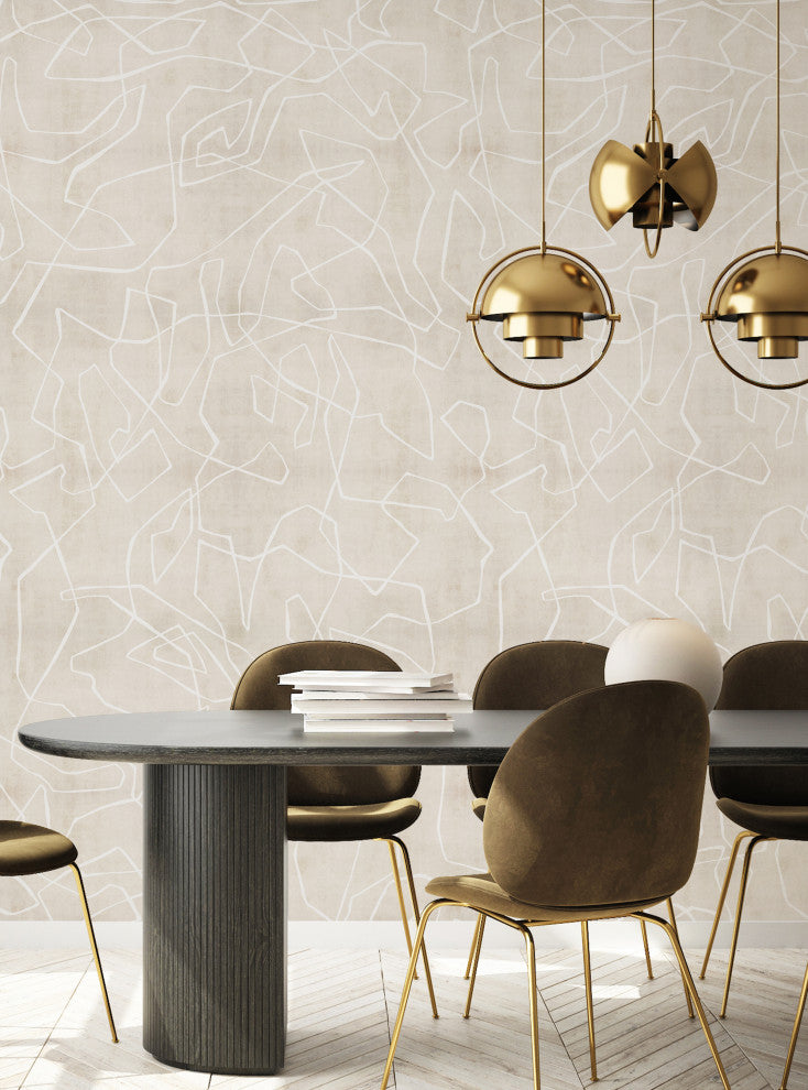Entangled Lines Textured Look Vinyl Peel and Stick Mural, Beige, 24"x96", 6 Pack