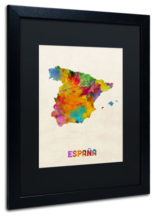 'Spain Watercolor Map' Matted Framed Canvas Art by Michael Tompsett