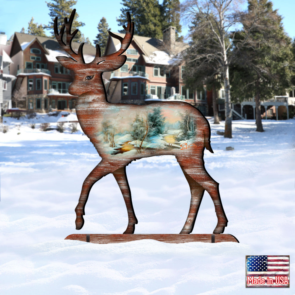 Woodsy Deer Scenic 32 Free-Standing Garden Decor