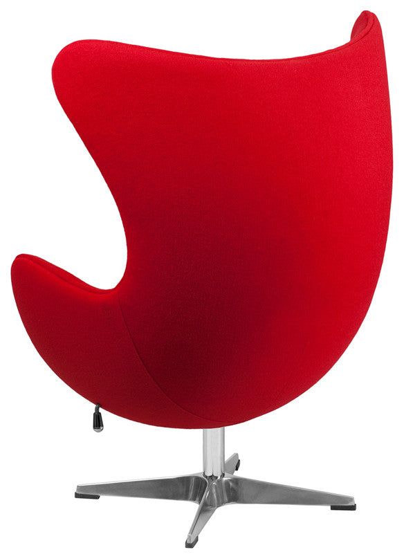 Red Wool Fabric Egg Chair With Tilt-Lock Mechanism