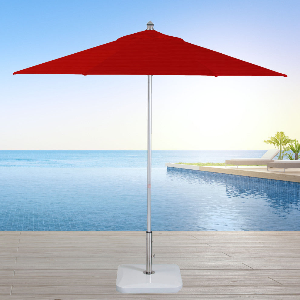 9'  Round Flexibe Commercial Umbrella, Silver, Sunbrella, Jockey Red