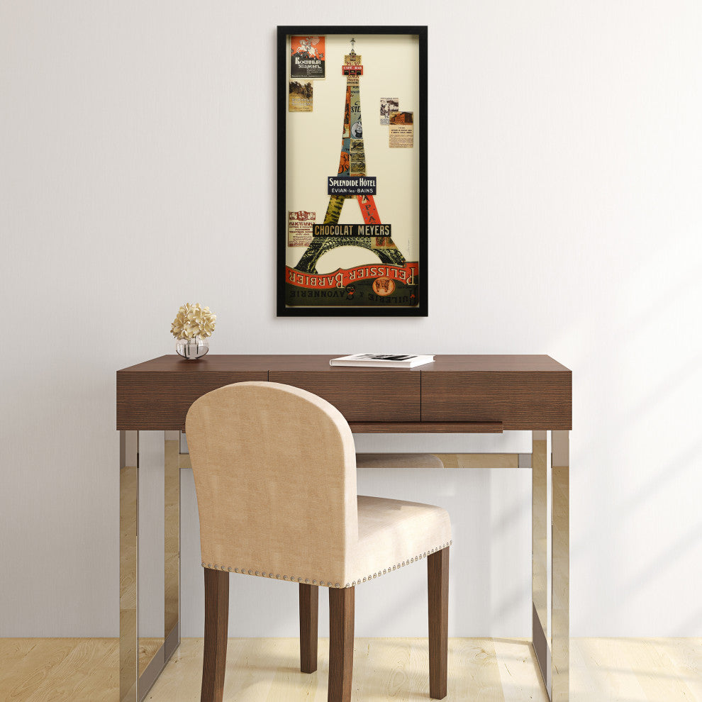 Eiffel Tower Collage Framed Graphic Wall Art Under Glass Handmade 33x17