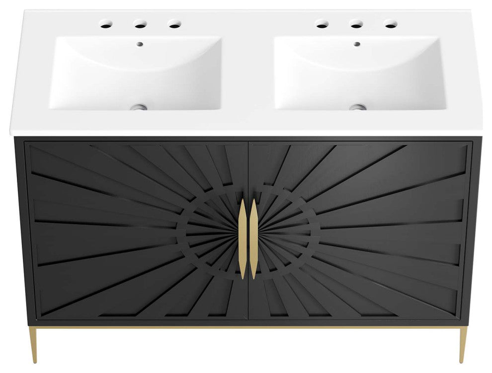Awaken 48" Double Sink Bathroom Vanity, White Black