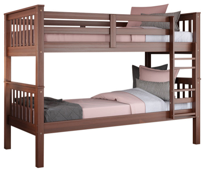 100% Solid Wood Mission Twin Over Twin Bunk Bed, Mocha