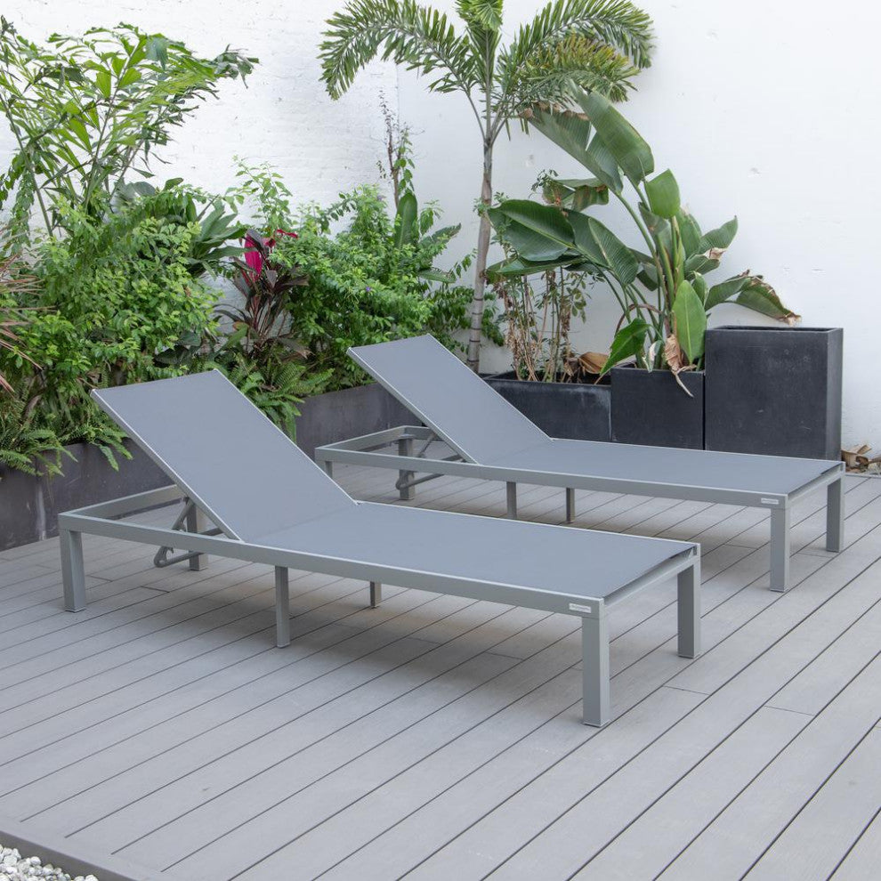 Marlin Patio Chaise Lounge Chair With Grey Aluminum Frame, Set of 2