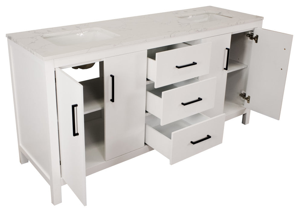 Copenhagen 72" Double Vanity, White, Engineered Marble
