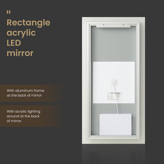 Beijing Rectangular Frameless LED Wall Bath Vanity Mirror, Acrylic, 18"w X 40"h