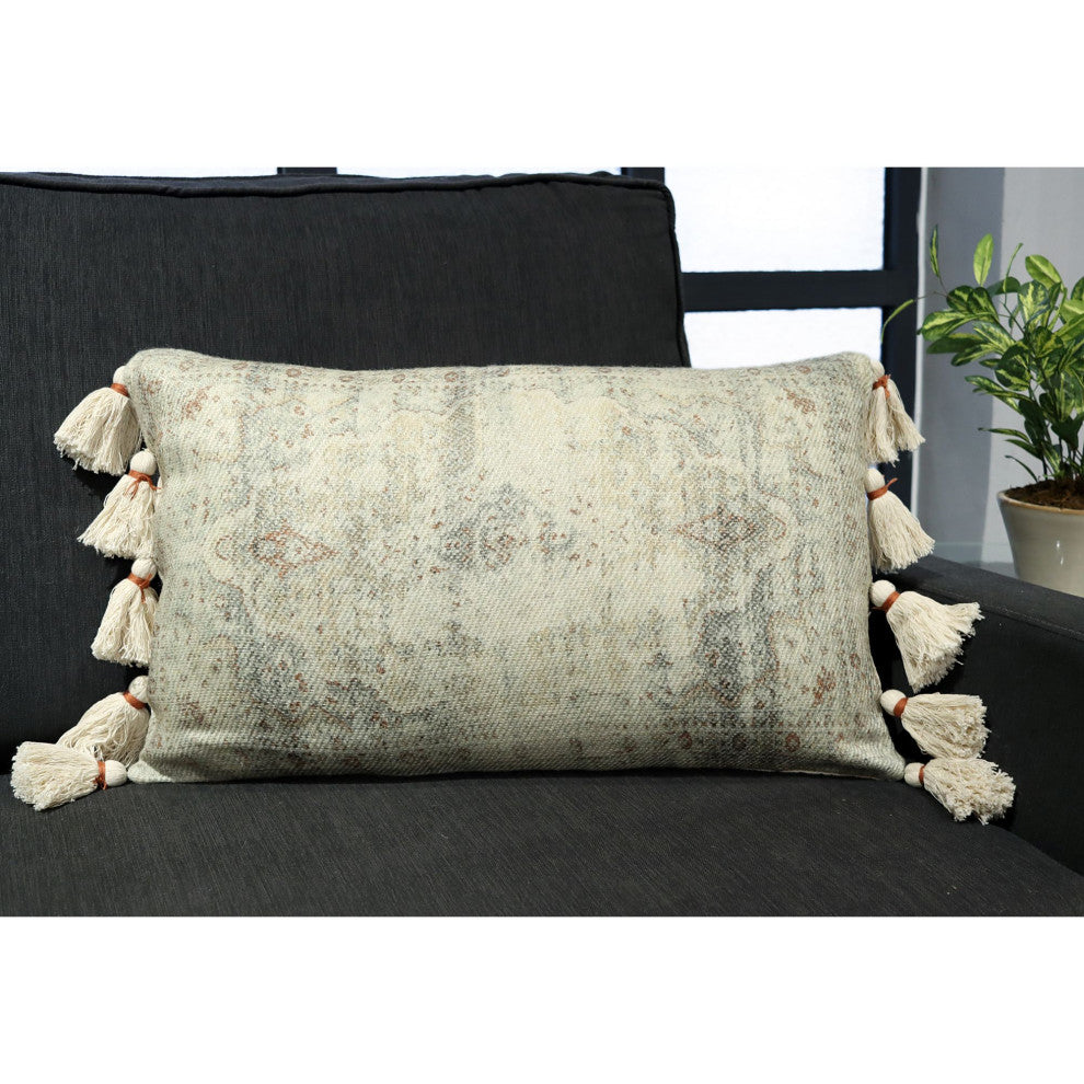 Sand Machine Woven with Tassels Lawson Throw Pillow, 16" x 26"