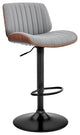 Brock Adjustable Gray Faux Leather and Walnut Wood With Black Finish Bar Stool