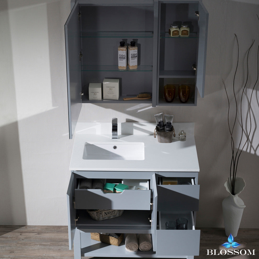 Monaco 36" Left Vanity Set With Mirror and Wall Cabinet