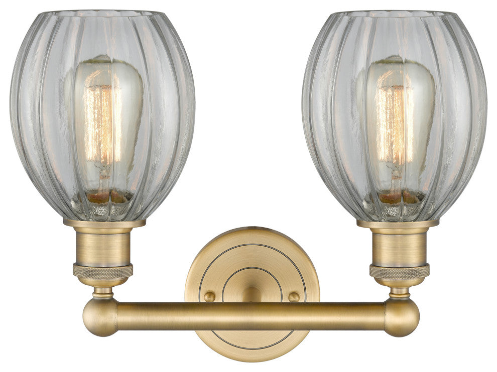Eaton 2-Light 15" Bath Vanity Light, Brushed Brass Finish, Clear Shade