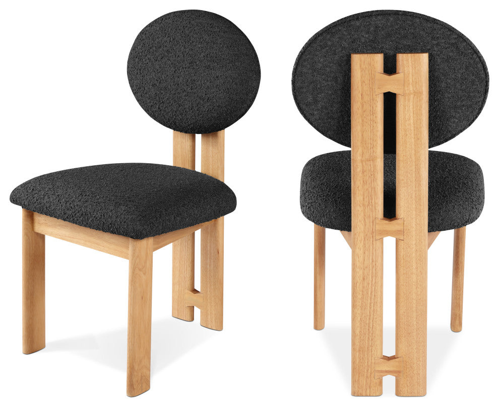 Napa Boucle Fabric Dining Chair, Set of 2, Black, Natural Finish