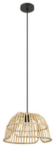 Glyneath 1-Light Pendant, Structured Black Finish, Natural Wood Shade