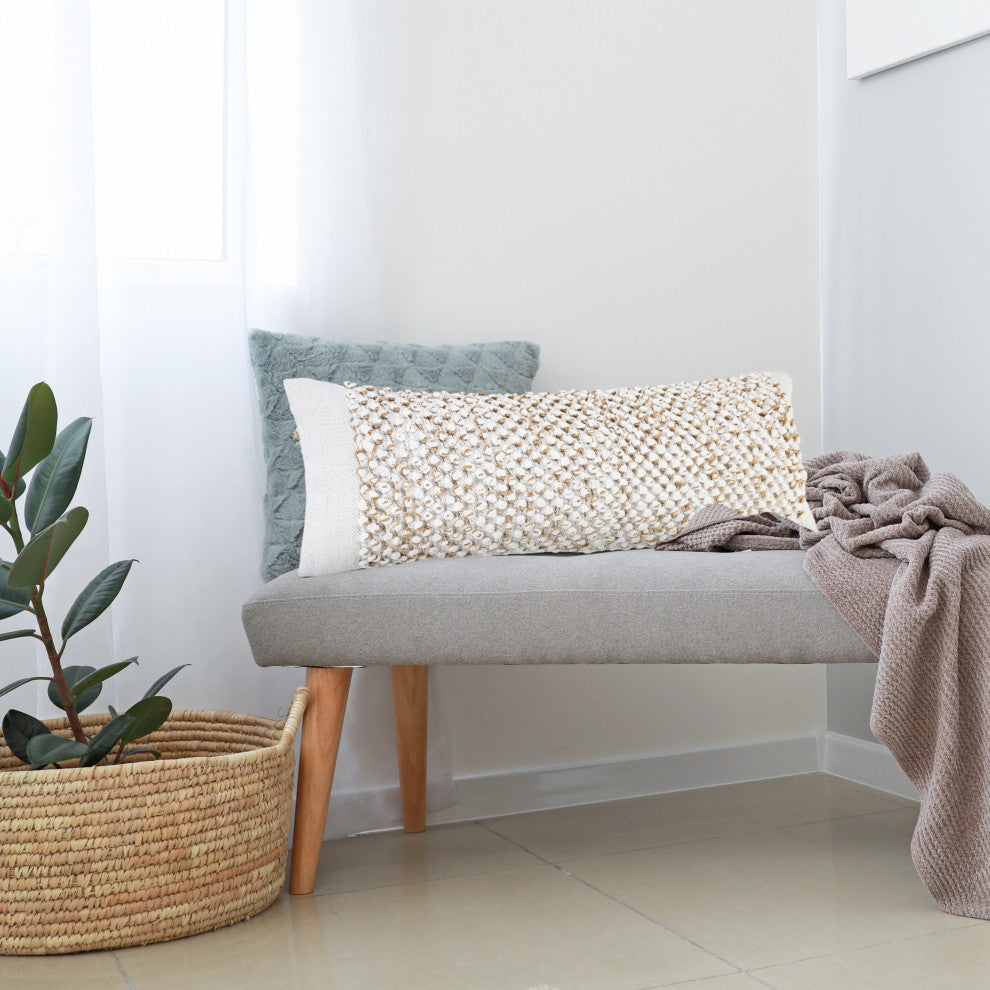 Bohemian Farmhouse Textured Knot Lumbar Throw Pillow, 14" x 36"