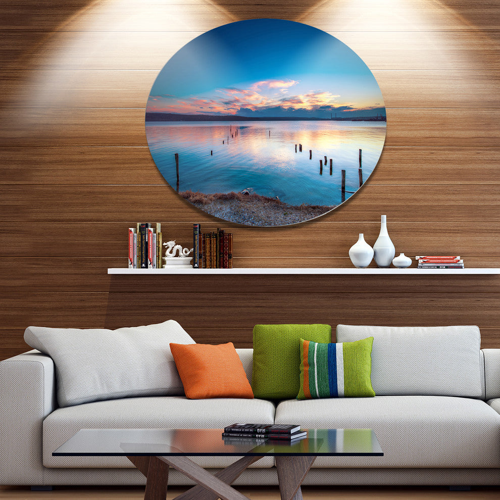 Bright Blue Sky And Blue Waters, Seashore Disc Metal Wall Art, 23"