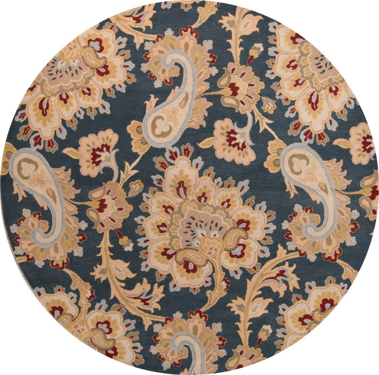 Floral Oushak Oriental Paisley Hand Tufted Area Rug, Blue, Round 10 X 10 Ft.