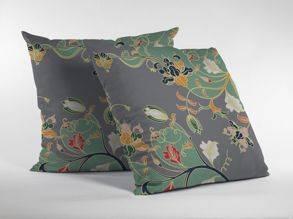 20" Green Gray Garden Decorative Suede Throw Pillow