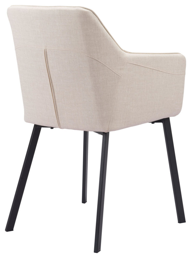 Side Dining Chair, Steel Metal, Fabric, Beige, Black, Bar Kitchen Cafe Bistro